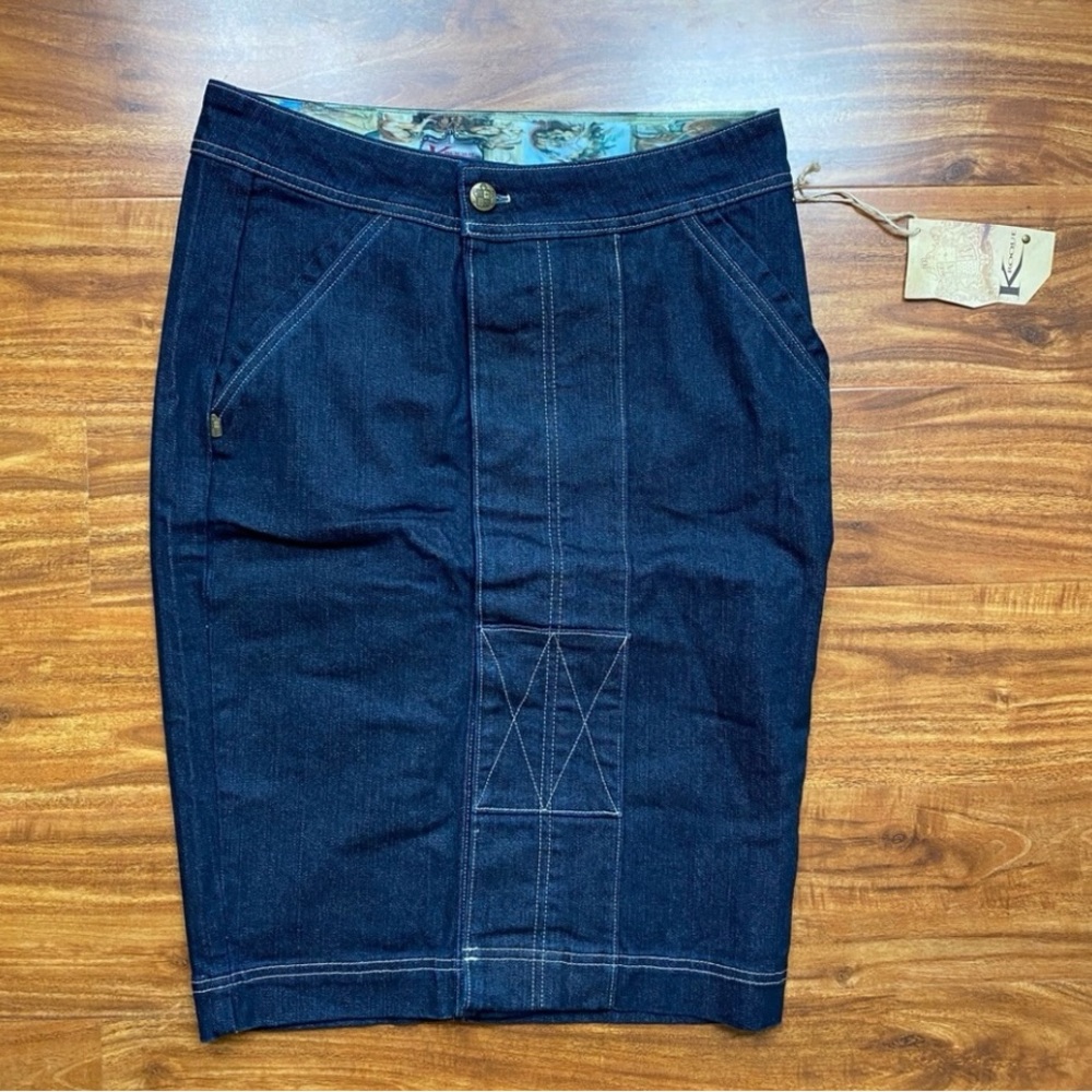 New Vintage K. Roque Women Dark Blue Patch Pencil 70's Style Denim Skirt Size 10